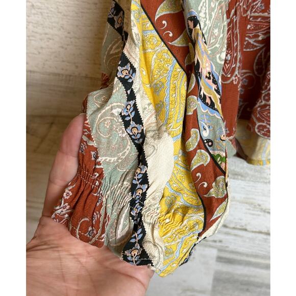 Mango Suit Women’s 10 Multicolor Paisley Viscose Long Sleeve Boho Top Blouse - Picture 4 of 6